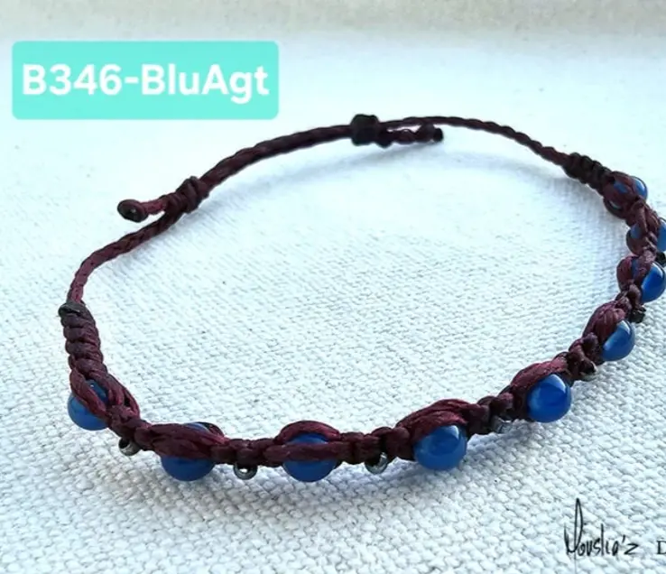(B346- blue Agate) Adjustable waterproof unisex bracelet