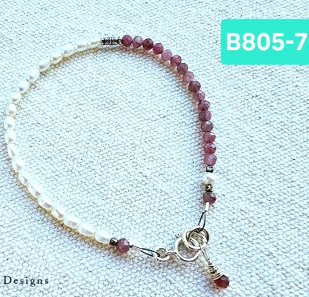 (B805-7) Pink Sapphire & Pearl Bracelet
