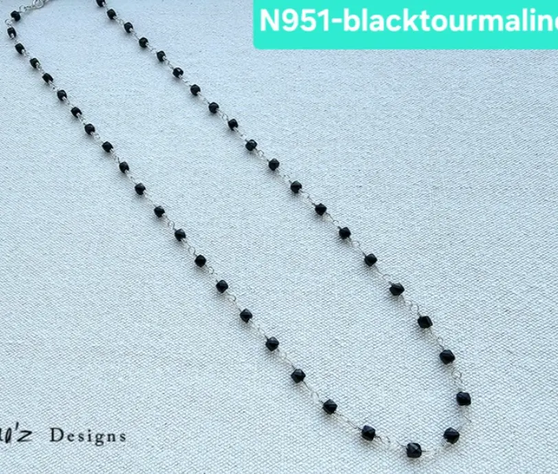 (N951-Black Tourmaline) fine cut Black Tourmaline long everyday Necklace
