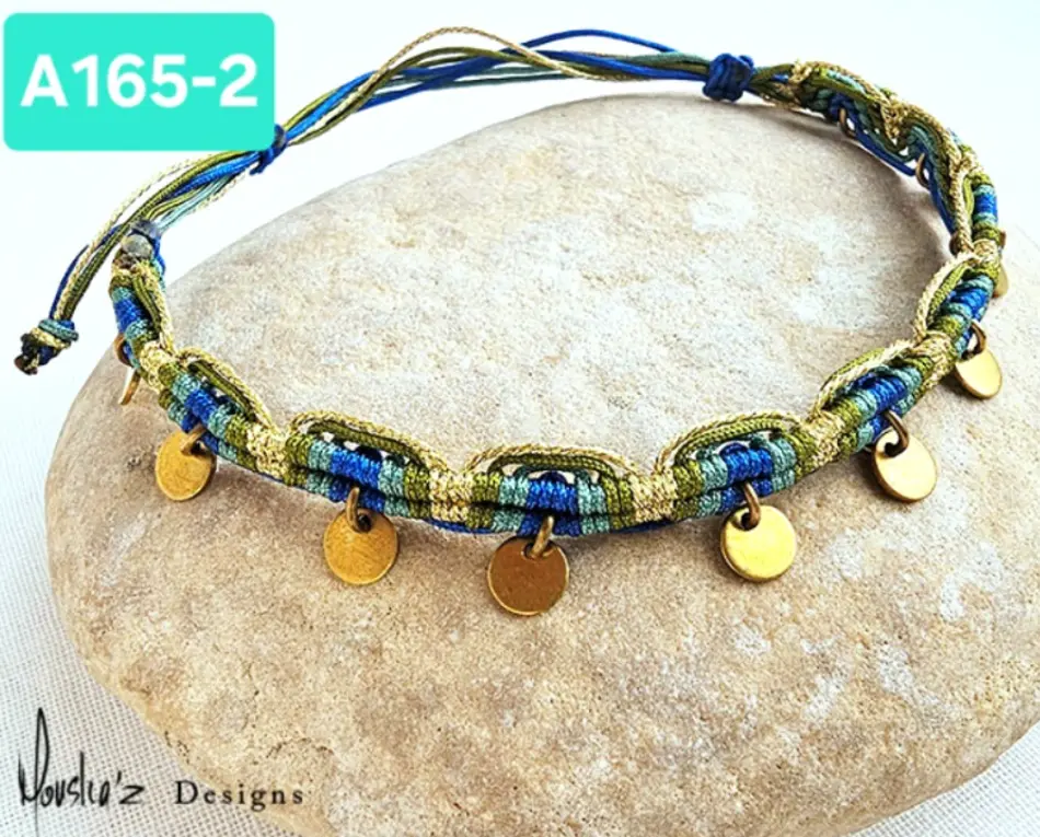 (A165-2) Colorful waterproof Gypsy "waves" Anklets with dangly brass coins