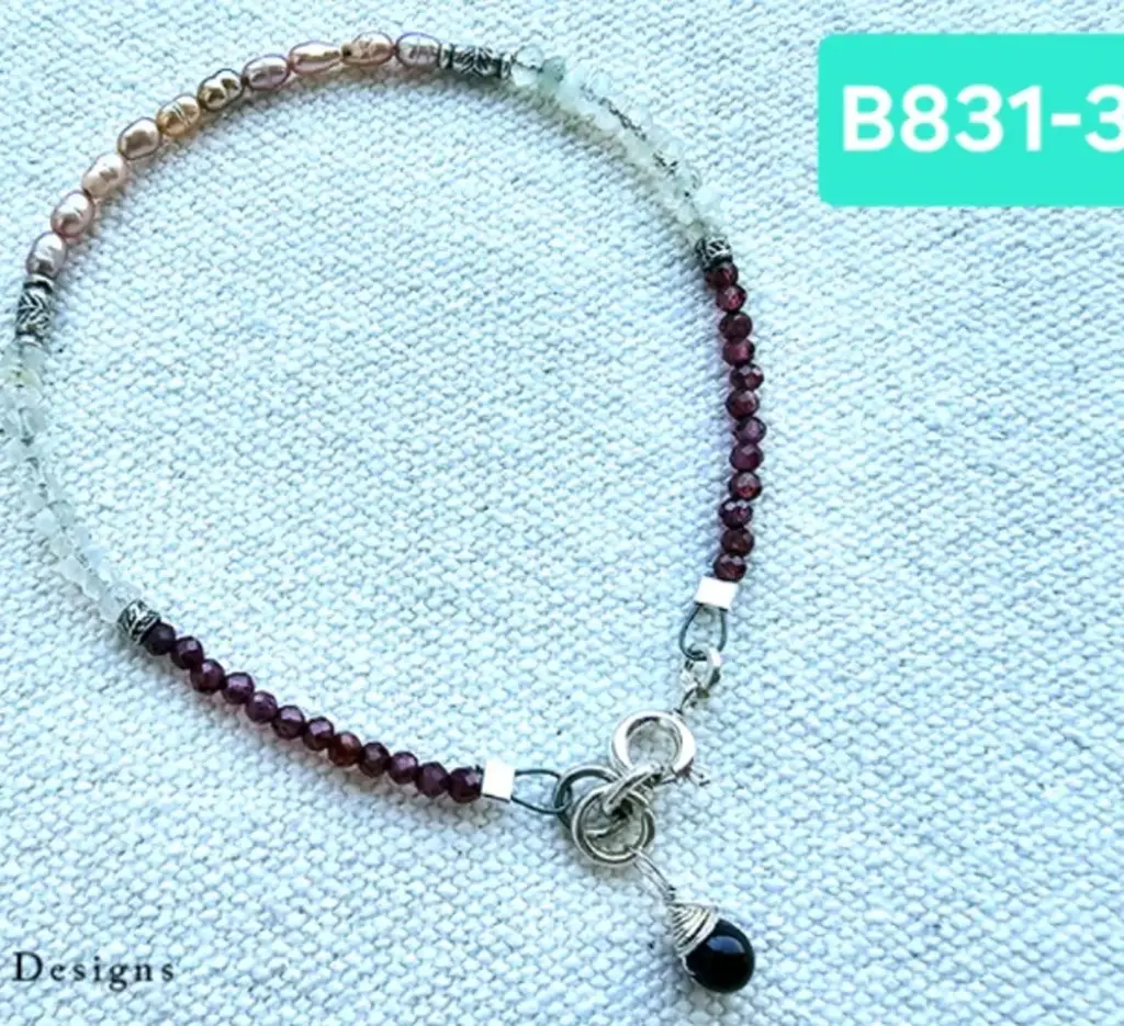 (B831-3) Rose Pearl, Moonstone & Garnet Bracelet