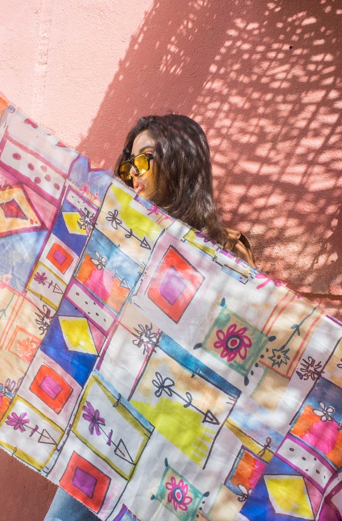 Square Flower Scarf (Synthetic Voile)