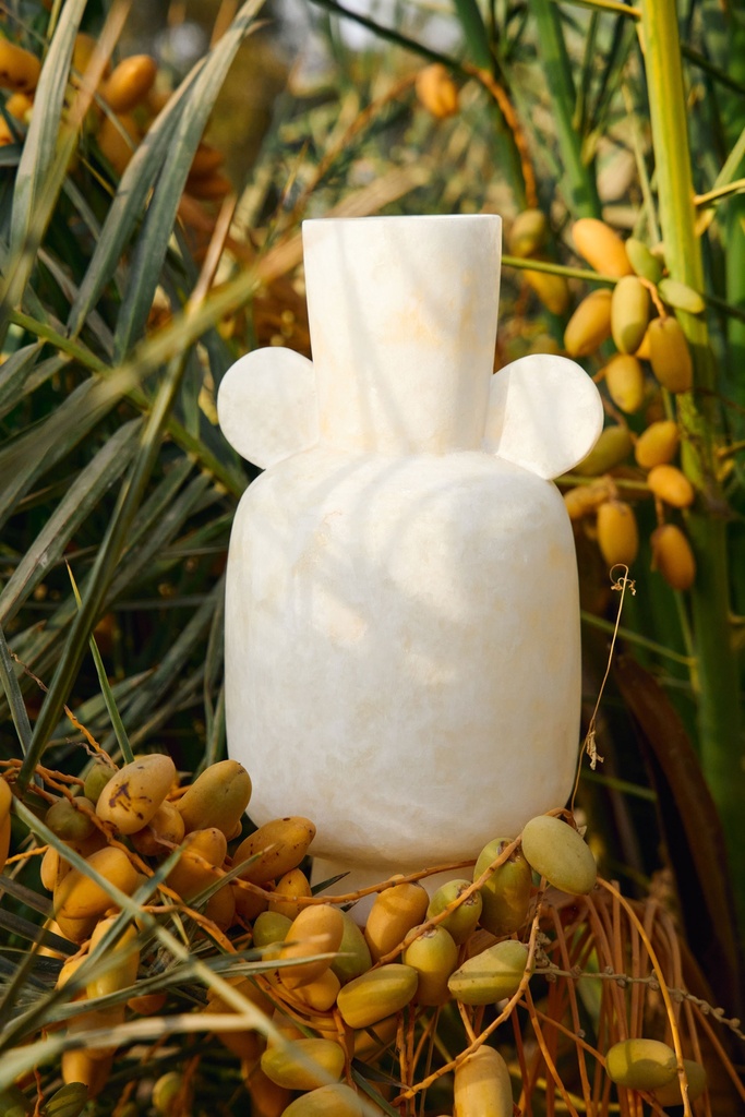 Round Ears Handle Alabaster Vase