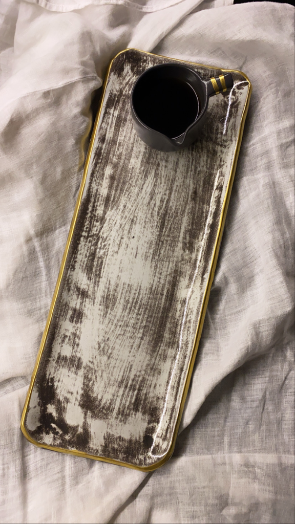 Long 40 cm Rectangle Platter with Real Gold Extract Rims