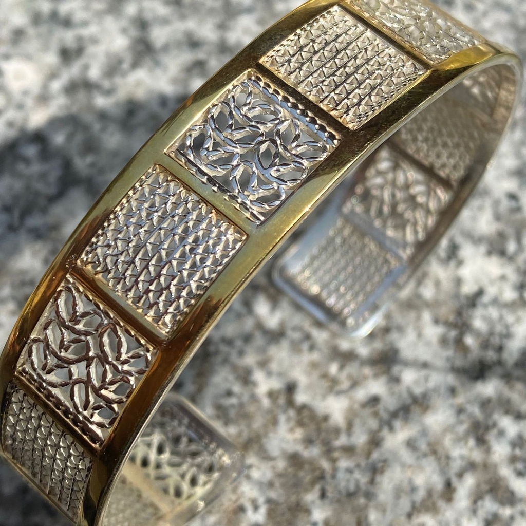 Filigree Esmeralda Silver in Gold Bangle