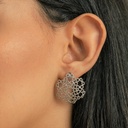 Dentellier Collection Handmade Sterling Silver Platimum Plated Half Dome Stud Earrings Dentelle Work