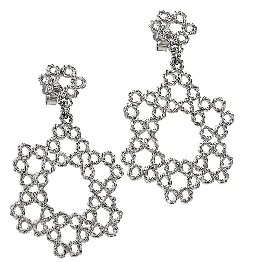 Dentellier Collection Handmade Sterling Silver Platinum Plated with Stud On Small & Medium Dentelle Flat Work