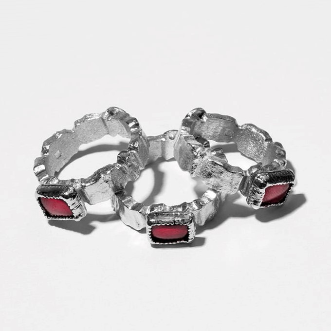 Essential Collection Sterling Silver Platinum Plated Square Beads with Square Red Garnet Stone