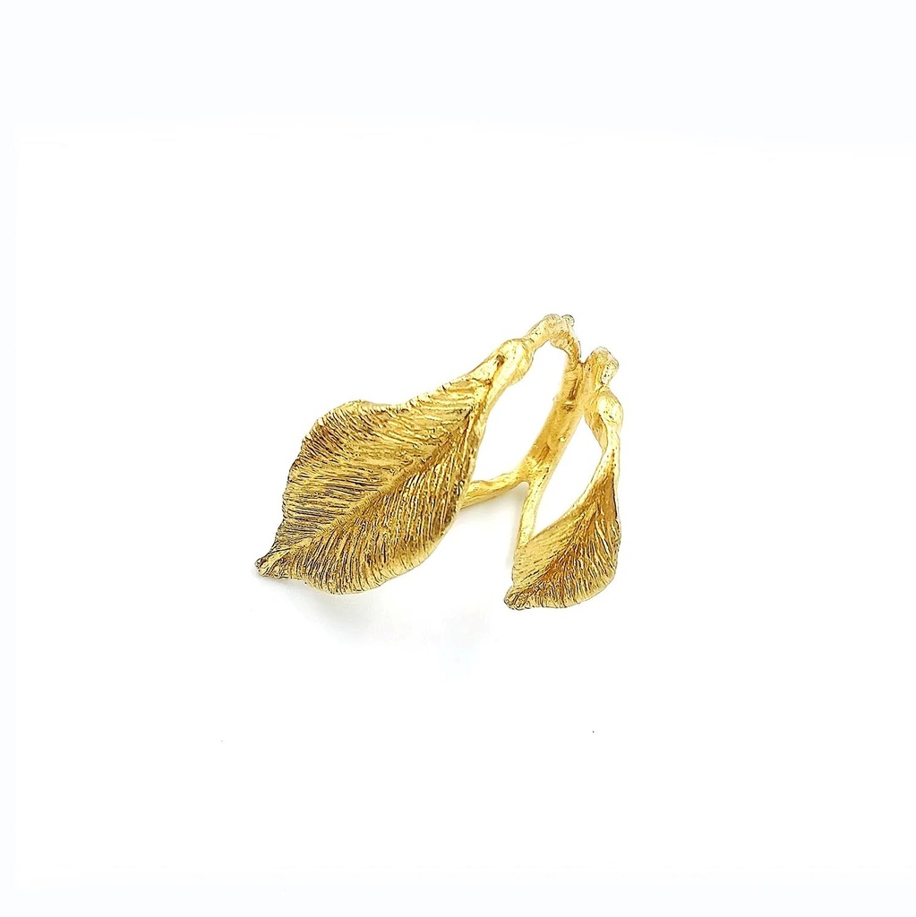La Fleur Collection Handmade Sterling Silver Gold Plated Engraved Leaf Ring