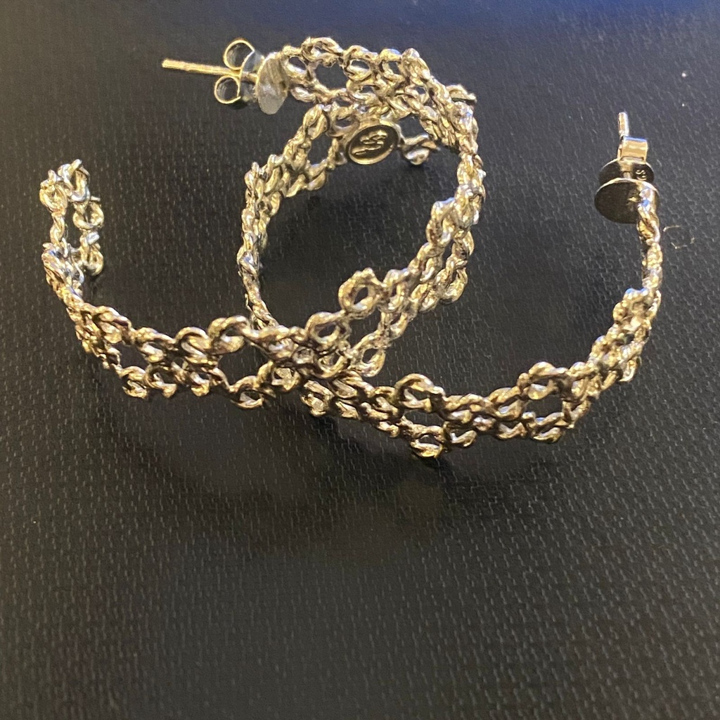 Dentellier Collection Handmade Sterling Silver Hoop Dentelle Work Earrings