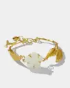 La Fleur Collection Handmade Sterling Silver Gold Plated Mother Of Pearls Flowers & Silver Leaves  Bracelet
