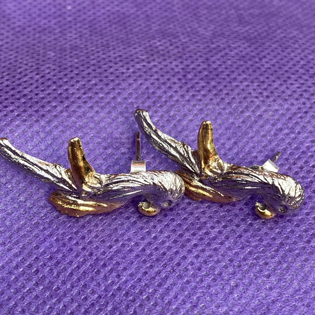 La Fleur Collection Handmade Sterling Silver Gold & Platinum Plated Engraved Bird Earrings