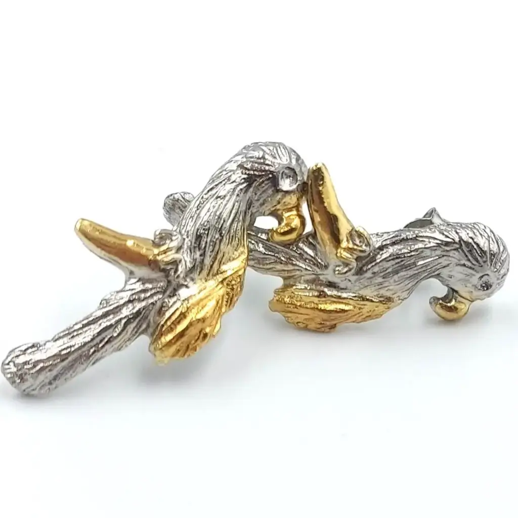 La Fleur Collection Handmade Sterling Silver Gold & Platinum Plated Engraved Bird Earrings