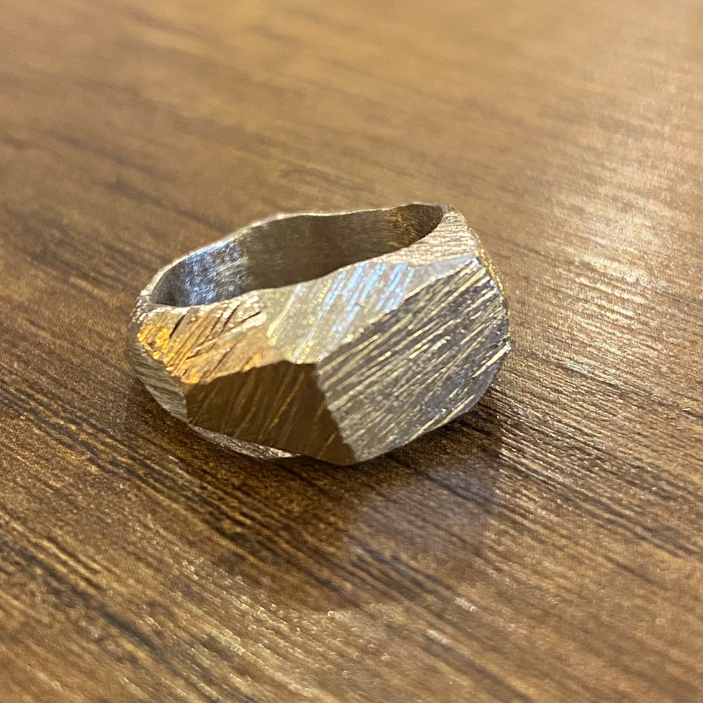 Essential Collection Handmade Sterling Silver Platinum Plated Organic Design with Rough Cuts Ring
