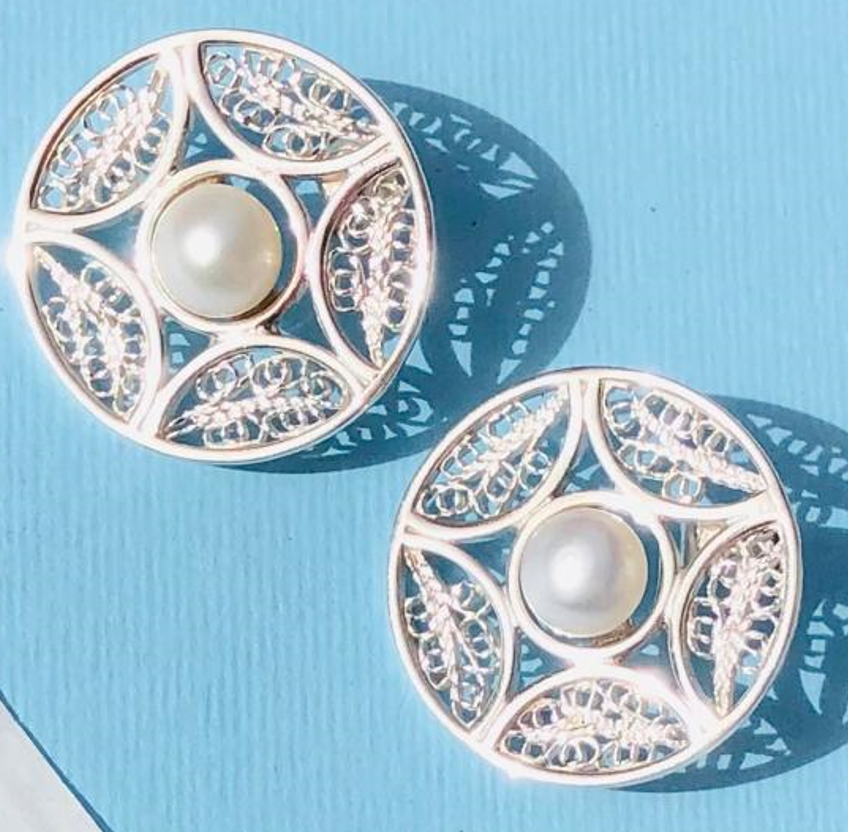 Swirls Pearl Silver Earrings