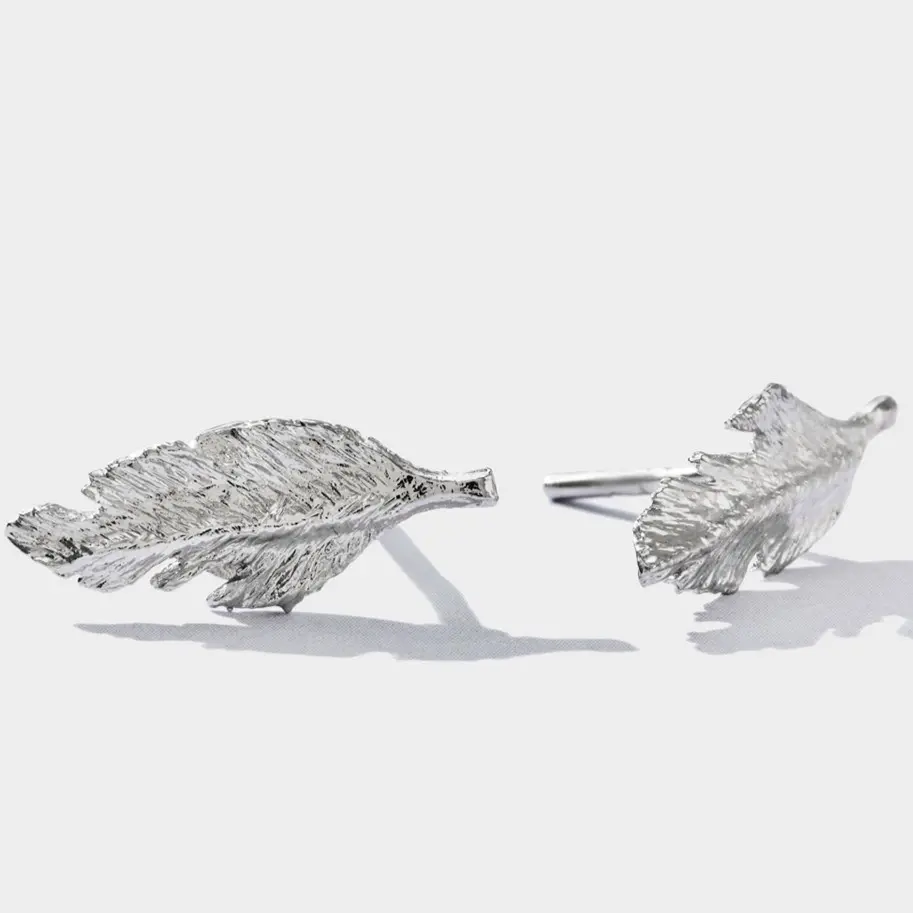 Protection Collection handmade Hand engraved Sterling Silver Platinum Plated Small Feather Earrings