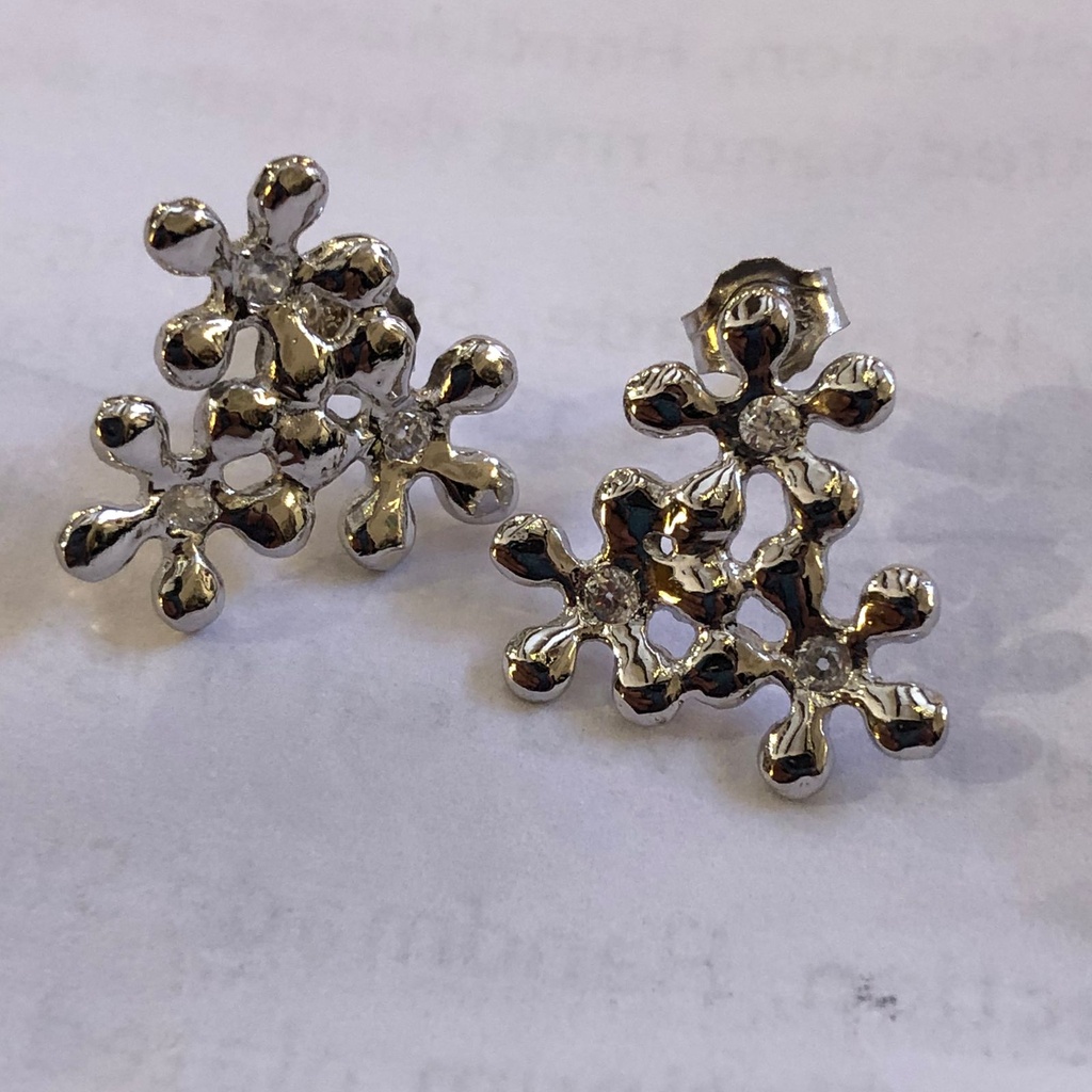Flowery Collection Handmade 3 Flowers Earrings Platinum Plated With Zircon Stones