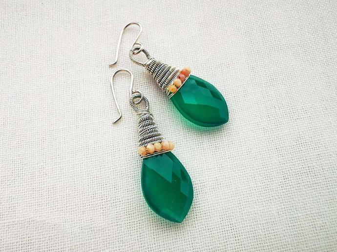 Green Stone Flake Earrings