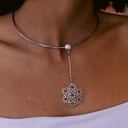 Dentellier Collection, Handmade, Sterling Silver, PLatinum Plated Half Sphere Necklace