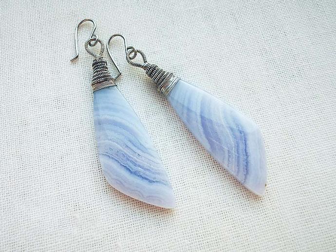 Blue Blace Agate Earrings