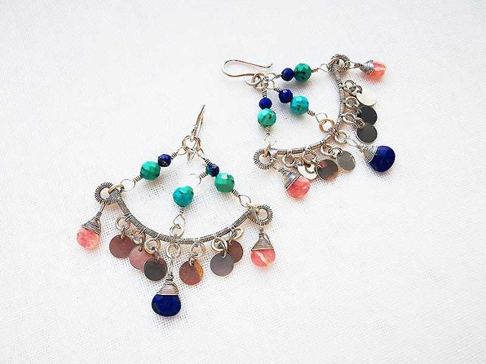 Turquoise, Lapis Lazuli& Rhodochrosite Earrings