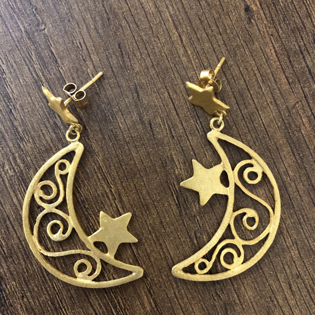 Sterling Silver, Long Gold Plated Star & Half Moon Wire