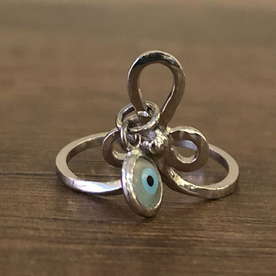 Handmade, Sterling Silver Platinum plated Ring with round Eye