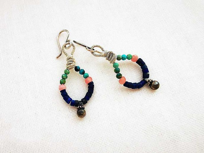 Lapis Lazuli, Turqouise & Rhodochrosite Earrings