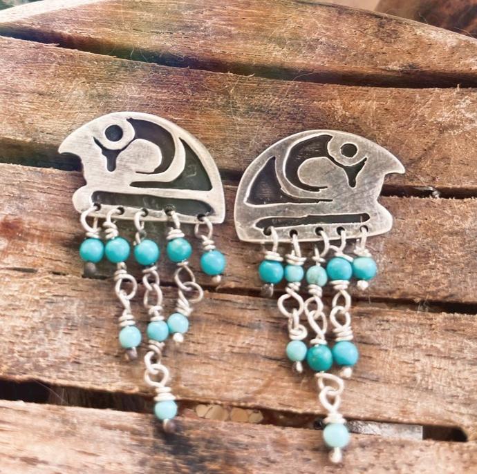 Hours silver earring with turquoise beads