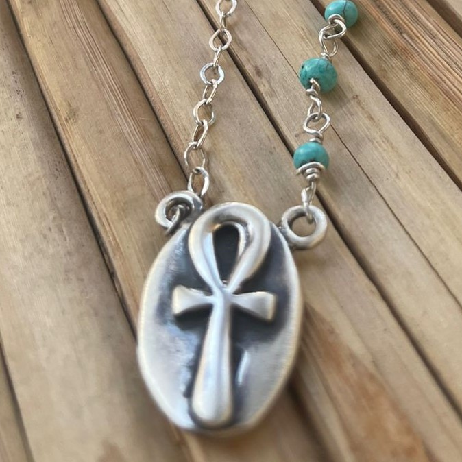 Ankh Necklace With Turquoise Stone