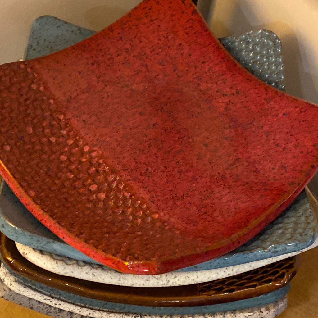 Square Pottery Plate Wavy