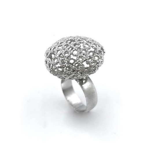 [SZA01015] Dentellier Collection Handmade Sterling Silver Platinum Plated Dentelle Work Ring with Sphere