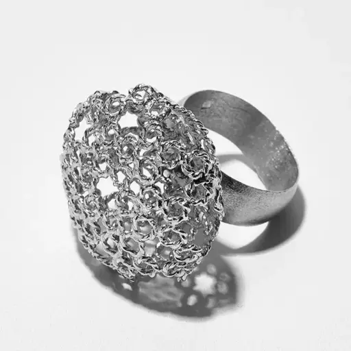 [SZR222] Dentellier Collection Handmade Sterling Silver Platinum Plated Dentelle Work Ring with Sphere