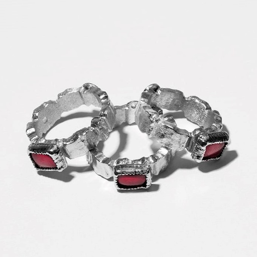 [SZR239] Essential Collection Sterling Silver Platinum Plated Square Beads with Square Red Garnet Stone