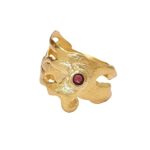 [SZR270] Organic Collection, Handmade, sterling silver big organic ring gold plated  with original  red garnet stone 