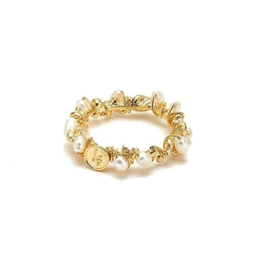 [SZA01018] Essential Collection Handmade Sterling Silver Gold Plated Beads with White Pearls Ring