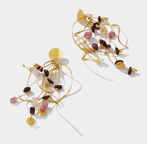 [SZA01005] La Joie Collection Sterling Silver Garnet & Rose Quartz Long Earrings