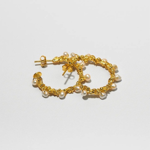 [SZA01004] Organic Collection Handmade Sterling Silver Gold Plated Beads with White Pearls Earrings