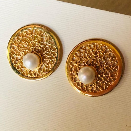 [YWS01080] Filigree Ronda Gold Plated with Pearl Earrings