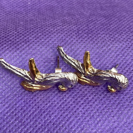 [SZA01028] La Fleur Collection Handmade Sterling Silver Gold & Platinum Plated Engraved Bird Earrings
