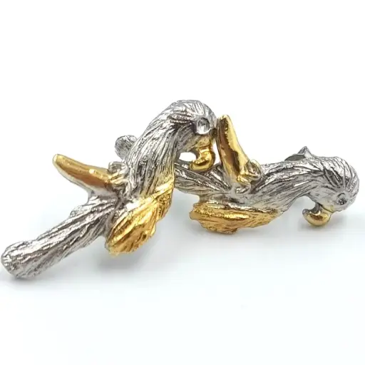 [SZE301] La Fleur Collection Handmade Sterling Silver Gold & Platinum Plated Engraved Bird Earrings