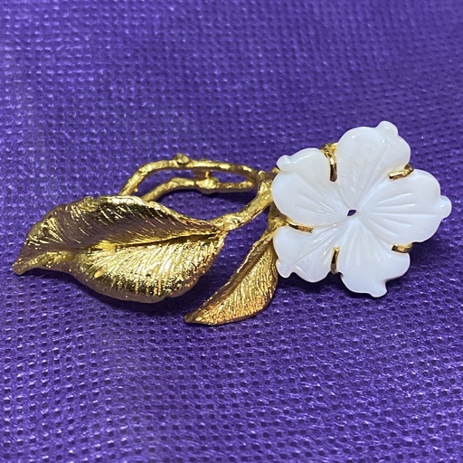[SZR352] La Fleur Collection Handmade Sterling Silver Gold Plated Mother Of Pearls Flowers & Silver Leaves Ring