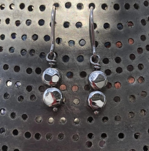 [JJE01006] Hammered Beads (2 Beads) Dangly Earrings