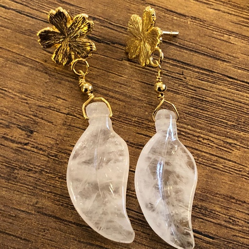[SZE250] Handmade Sterling Silver Gold Plated Flowery Collection Flower earring With Rose Quartz