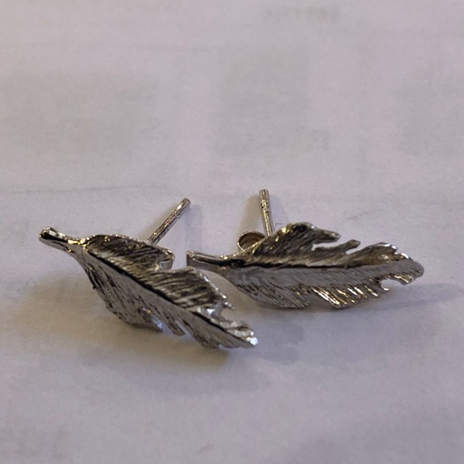 [SZA01048] Protection Collection handmade Hand engraved Sterling Silver Platinum Plated Small Feather Earrings