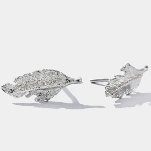 [SZE236] Protection Collection handmade Hand engraved Sterling Silver Platinum Plated Small Feather Earrings