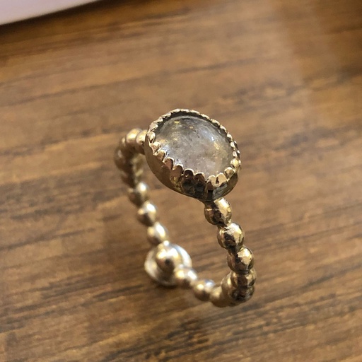 [SZR227] Just Rings Collection Handmade Sterling Silver & Pure Silver Karat 1k Platinum Plated Balls Ring with Blue Gray Tourmaline Oval stone