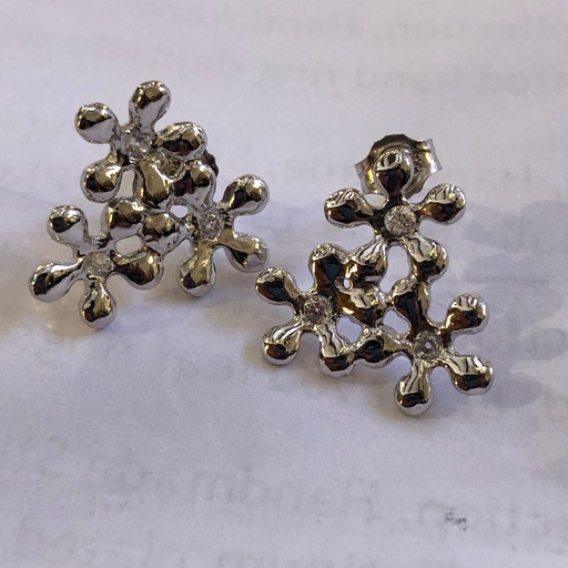 [SZA01047] Flowery Collection Handmade 3 Flowers Earrings Platinum Plated With Zircon Stones