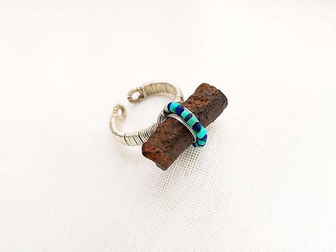Petrified wood, Turquoise & Lapis RING