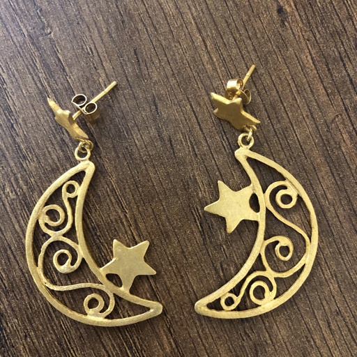 [SZA01059] Sterling Silver, Long Gold Plated Star & Half Moon Wire